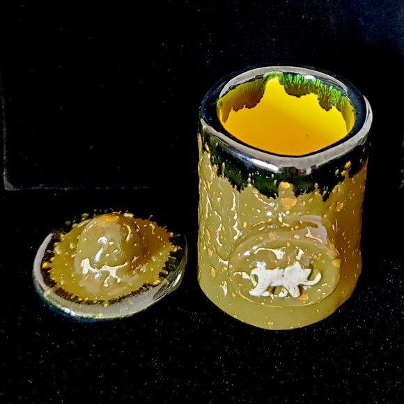 Handmade Small Ceramic Stash Jar with Elephant in Crackled Army Green Glaze with - Picture 10 of 13